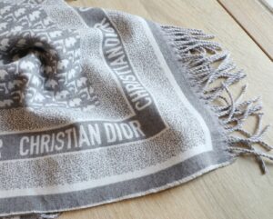 Dior Oblique Diortwin Square Gray and Navy Blue Silk Twill Scarf 150cm/71in 