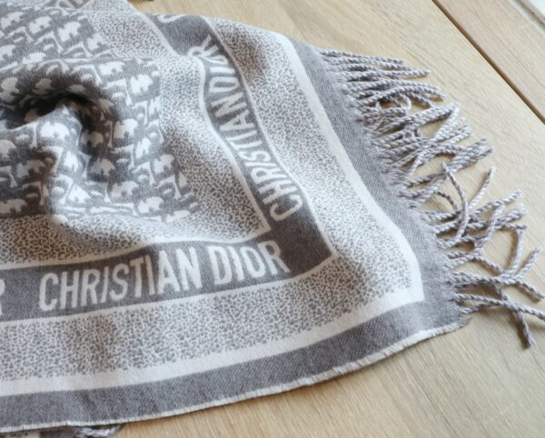 Dior Oblique Diortwin Square Gray and Navy Blue Silk Twill Scarf 150cm/71in