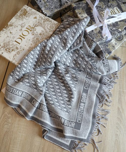 Dior Oblique Diortwin Square Gray and Navy Blue Silk Twill Scarf 150cm/71in 