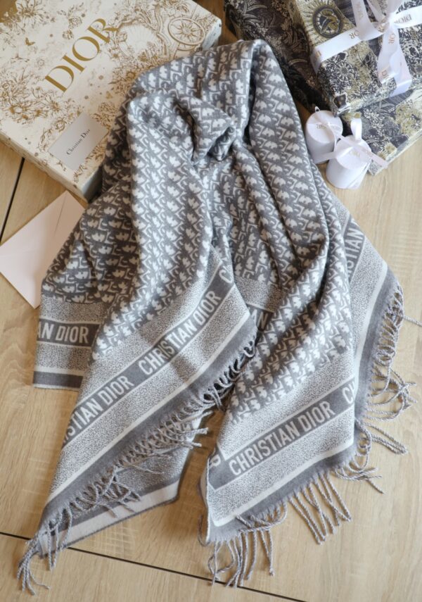 Dior Oblique Diortwin Square Gray and Navy Blue Silk Twill Scarf 150cm/71in