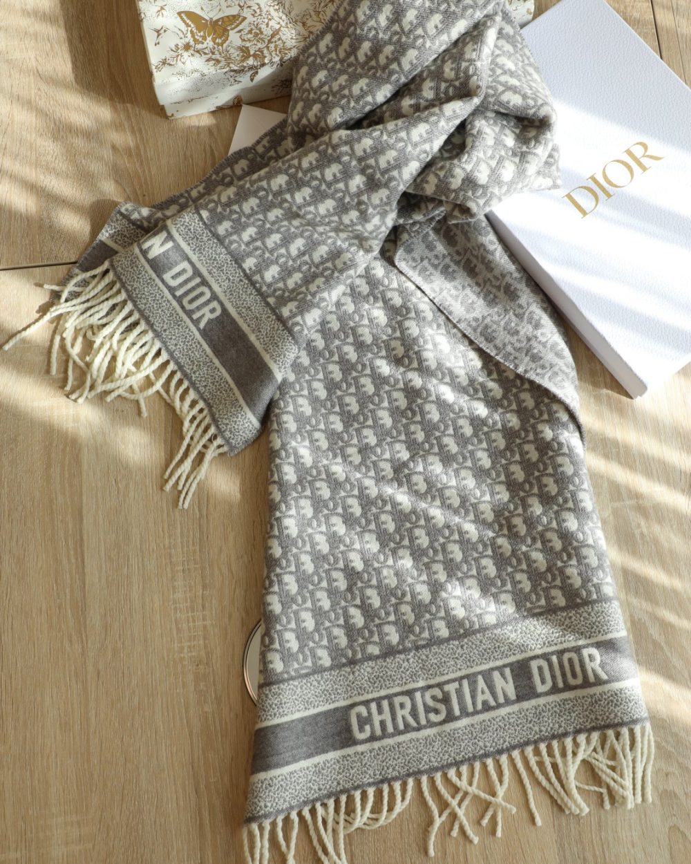Dior Oblique Grey Cashmere Scarf 200cm/79in 