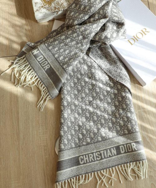 Dior Oblique Grey Cashmere Scarf 200cm/79in 