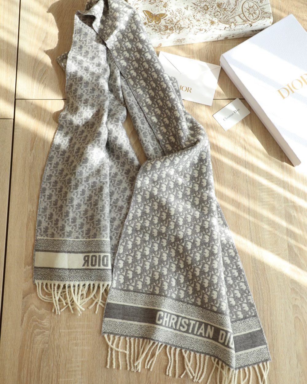 Dior Oblique Grey Cashmere Scarf 200cm/79in 