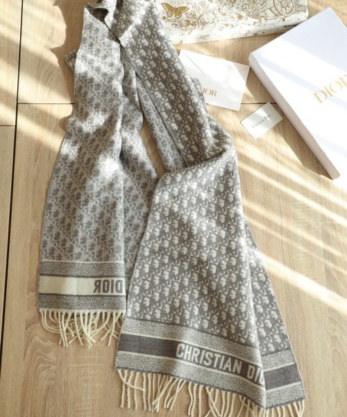 Dior Oblique Grey Cashmere Scarf 200cm/79in 