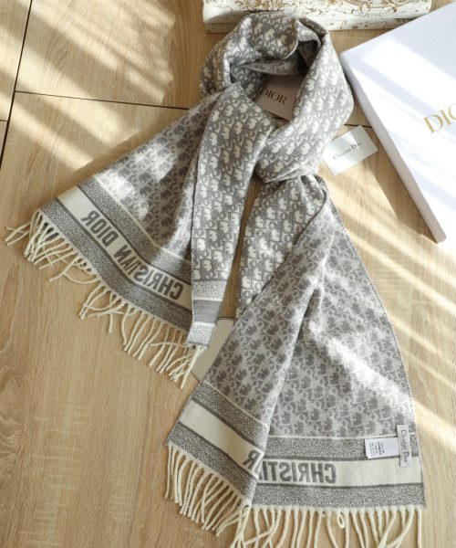 Dior Oblique Grey Cashmere Scarf 200cm/79in 