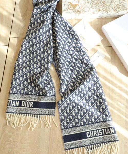 Dior Oblique Navy Blue Cashmere Scarf 200cm/79in 