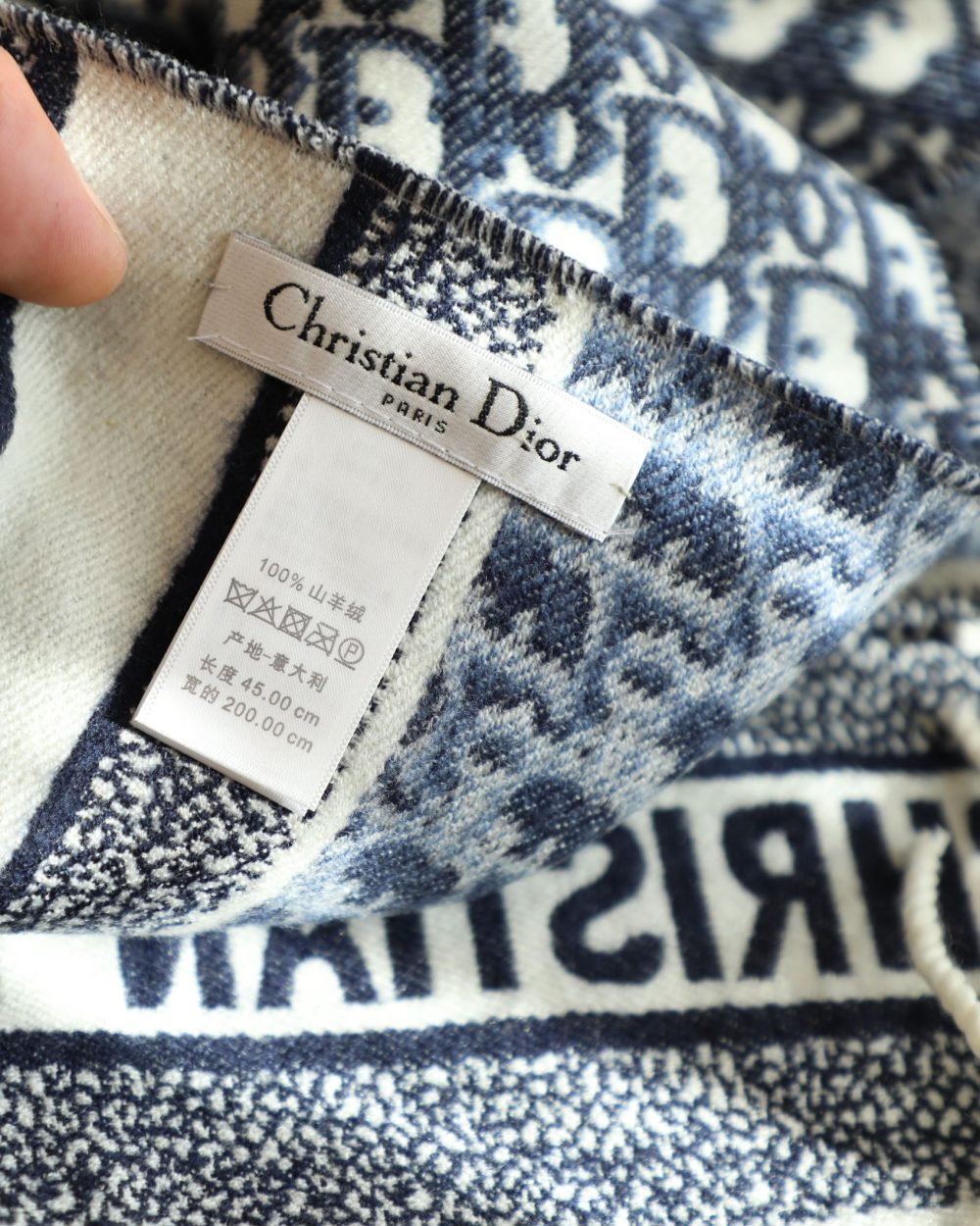 Dior Oblique Navy Blue Cashmere Scarf 200cm/79in 