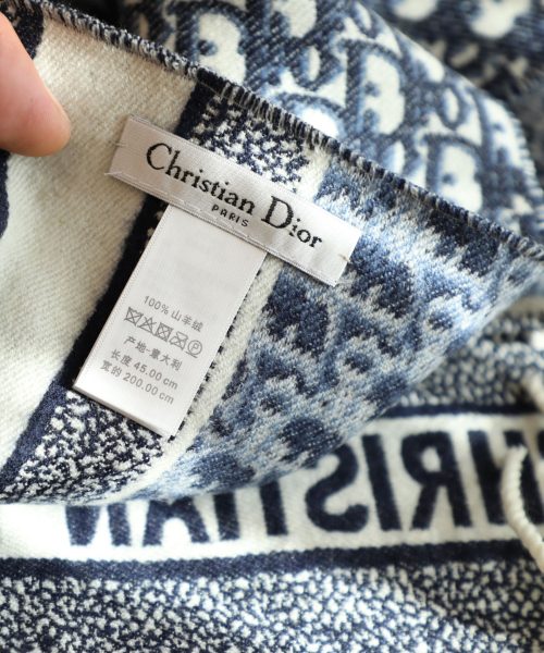 Dior Oblique Navy Blue Cashmere Scarf 200cm/79in 