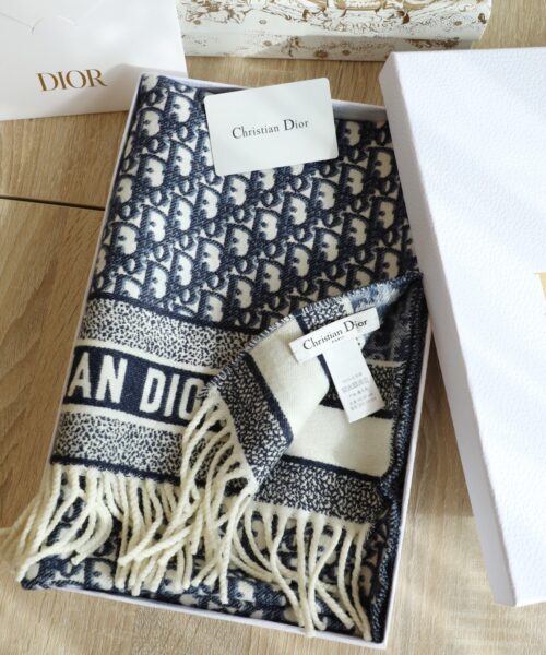 Dior Oblique Navy Blue Cashmere Scarf 200cm/79in