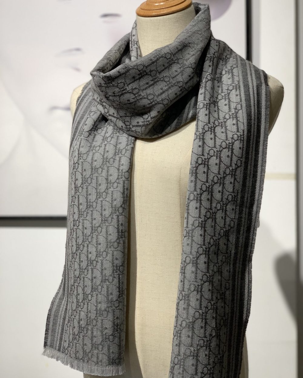 Dior Oblique Scarf Grey 79in/200cm 