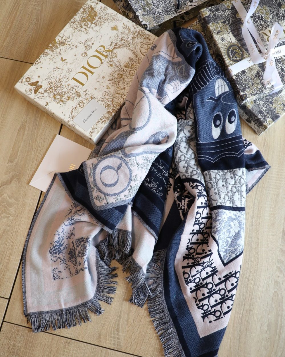 Dior Oblique Square Cashmere Navy Blue Scarf 150cm/59in 