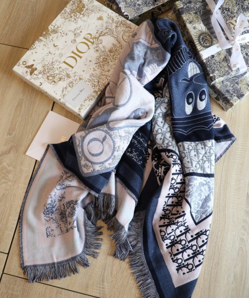 Dior Oblique Square Cashmere Navy Blue Scarf 150cm/59in 