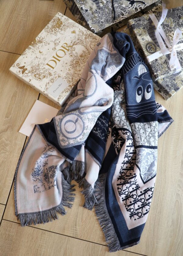 Dior Oblique Square Cashmere Navy Blue Scarf 150cm/59in