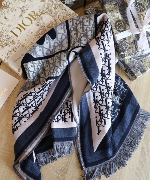 Dior Oblique Square Cashmere Navy Blue Scarf 150cm/59in 
