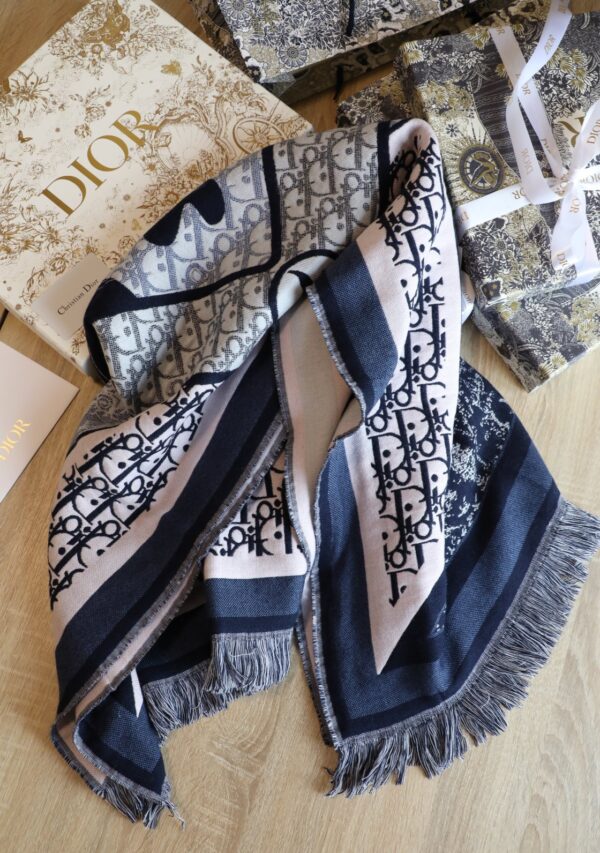 Dior Oblique Square Cashmere Navy Blue Scarf 150cm/59in 
