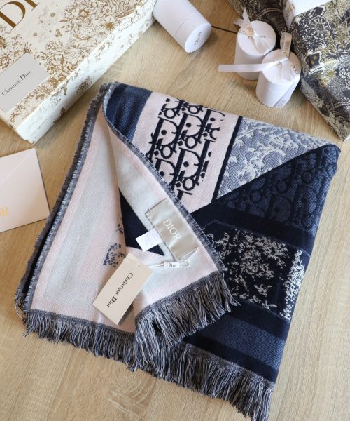 Dior Oblique Square Cashmere Navy Blue Scarf 150cm/59in 