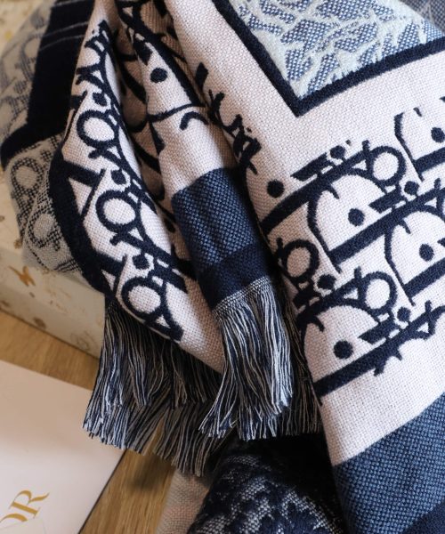 Dior Oblique Square Cashmere Navy Blue Scarf 150cm/59in 