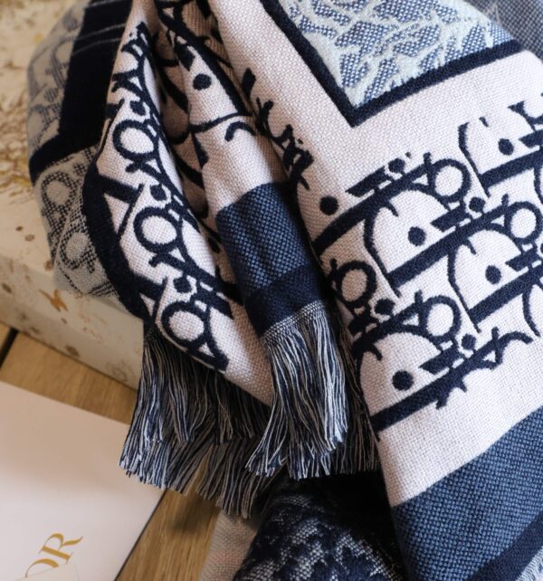Dior Oblique Square Cashmere Navy Blue Scarf 150cm/59in 