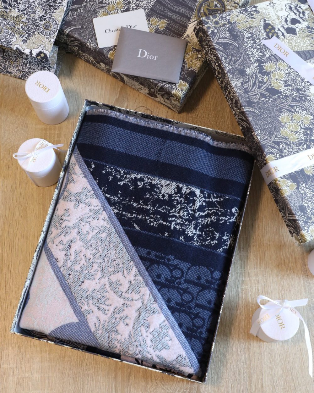 Dior Oblique Square Cashmere Navy Blue Scarf 150cm/59in 