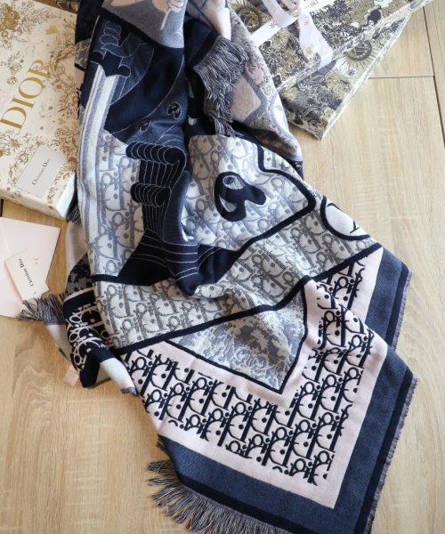 Dior Oblique Square Cashmere Navy Blue Scarf 150cm/59in 
