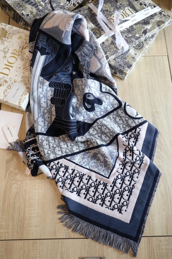Dior Oblique Square Cashmere Navy Blue Scarf 150cm/59in 