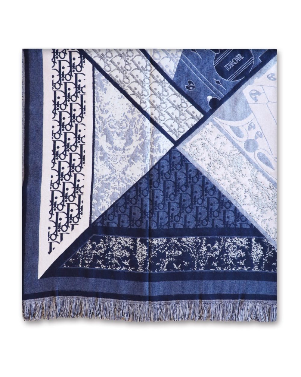 Dior Oblique Square Cashmere Navy Blue Scarf 150cm/59in 