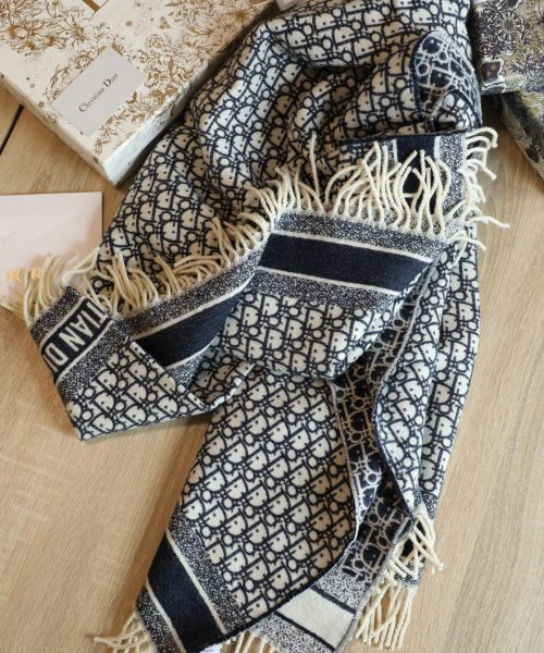 Dior Oblique Square Navy Blue Silk Twill Scarf 150cm/59in 