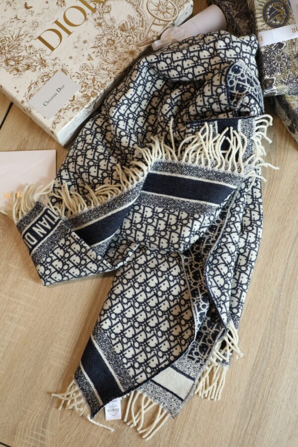 Dior Oblique Square Navy Blue Silk Twill Scarf 150cm/59in 