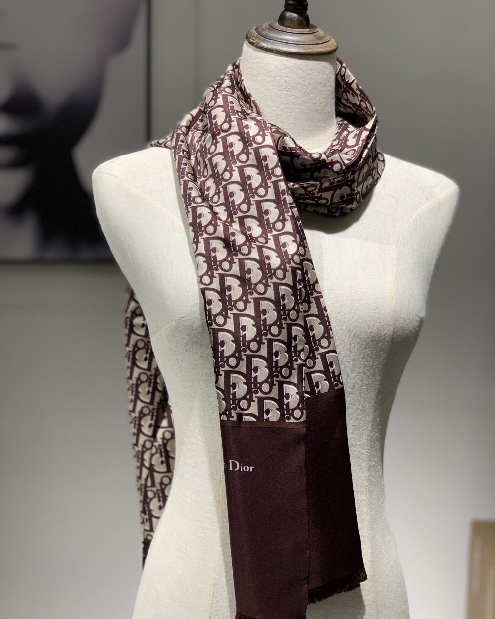 Dior Oblique Stole Scarf Brown 71in/180cm 
