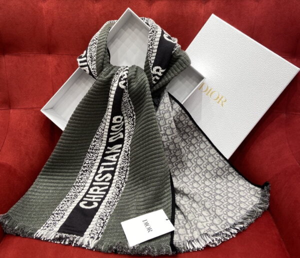 Dior Oblique University Reversible Scarf Green Grey 79in/200cm