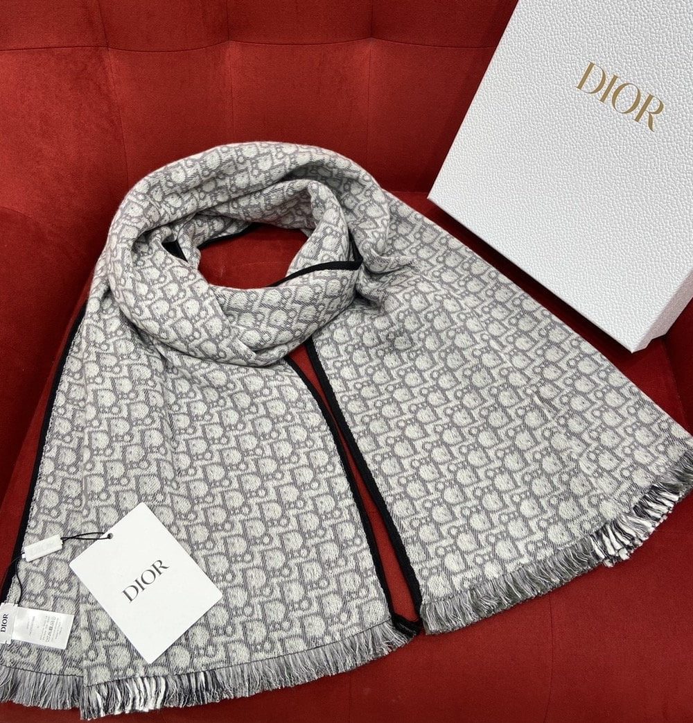 Dior Oblique University Reversible Scarf Green Grey 79in/200cm 