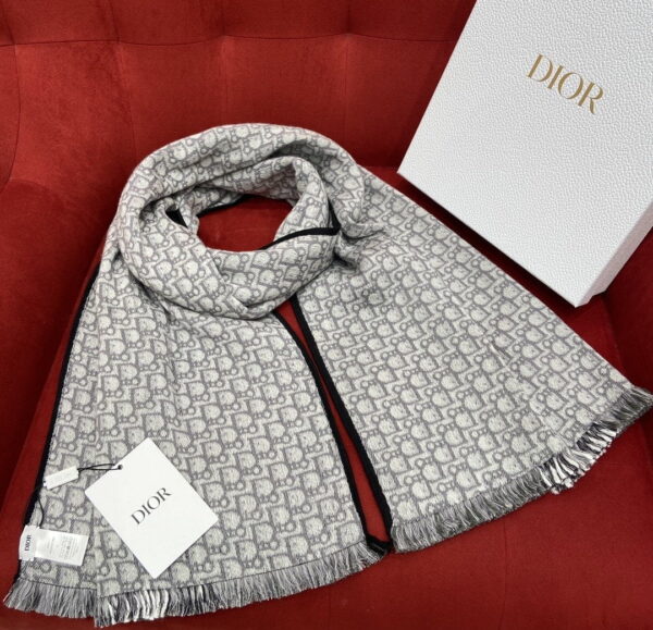 Dior Oblique University Reversible Scarf Green Grey 79in/200cm
