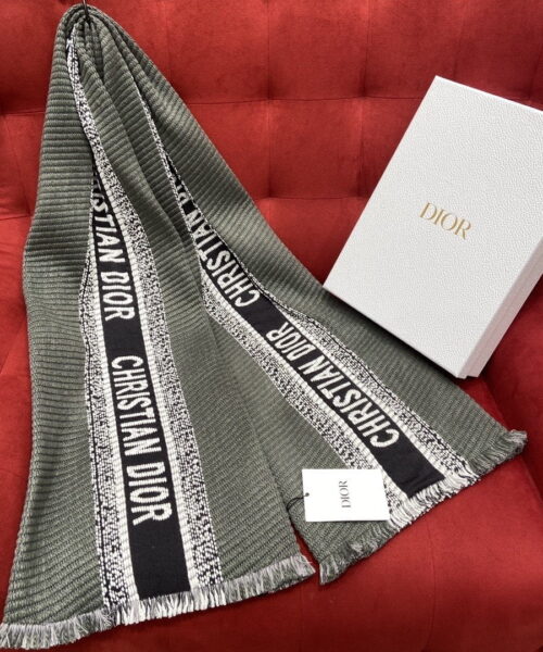 Dior Oblique University Reversible Scarf Green Grey 79in/200cm 