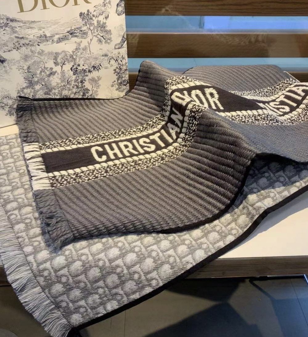 Dior Oblique University Reversible Scarf Grey 79in/200cm 