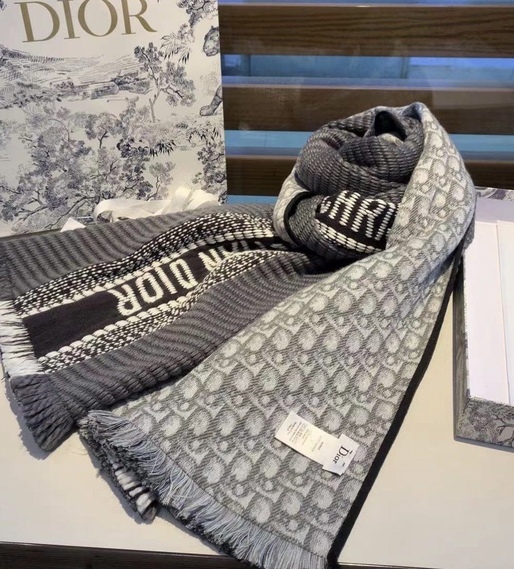 Dior Oblique University Reversible Scarf Grey 79in/200cm 