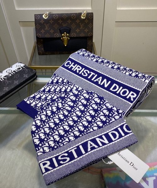 Dior Pompom Beanie & Scarf Set In Blue 