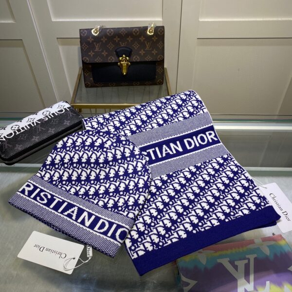 Dior Pompom Beanie & Scarf Set In Blue