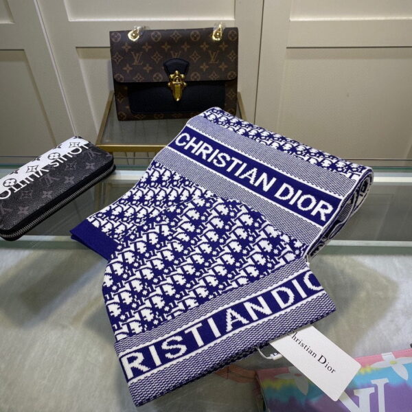 Dior Pompom Beanie & Scarf Set In Blue