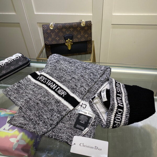 Dior Pompom Beanie & Scarf Set In Grey
