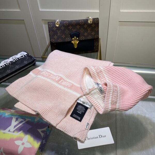 Dior Pompom Beanie & Scarf Set In Pink