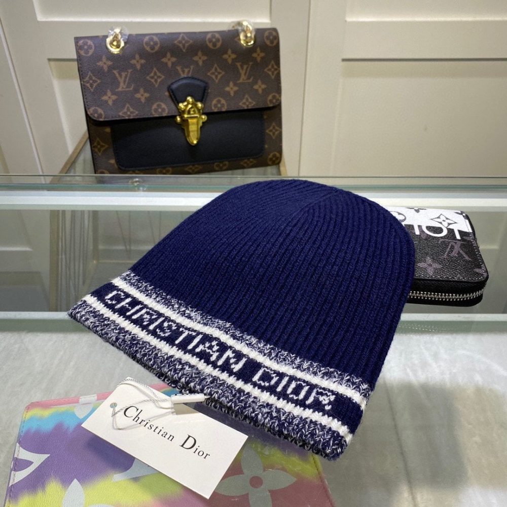 Dior Pompom Beanie In Blue - Image 3
