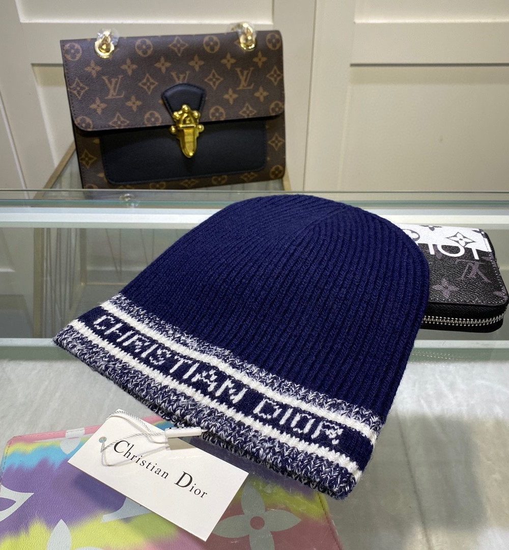 Dior Pompom Beanie In Blue