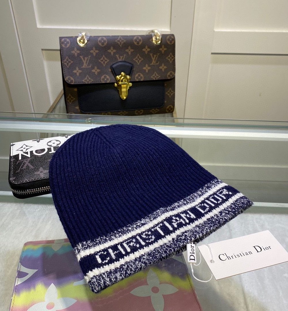 Dior Pompom Beanie In Blue