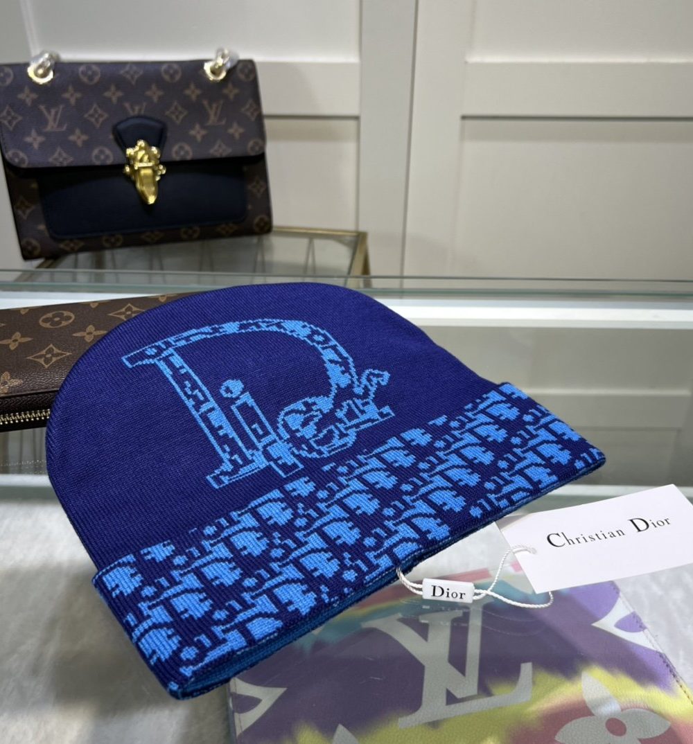 Dior Pompom Beanie In Blue