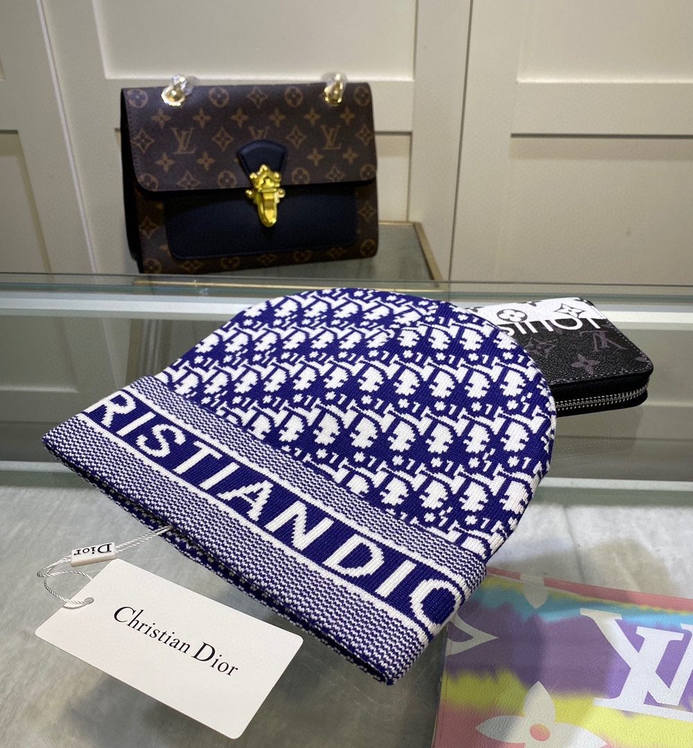 Dior Pompom Beanie In Blue