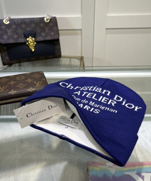 Dior Pompom Beanie In Blue