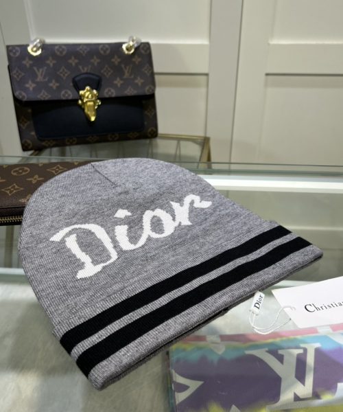 Dior Pompom Beanie In Grey