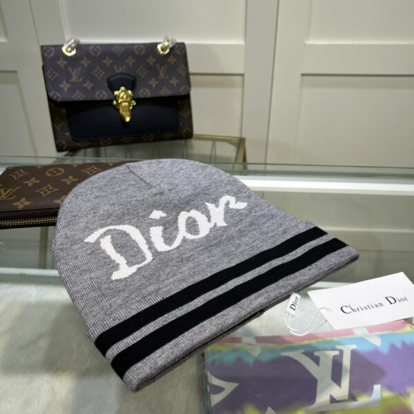 Dior Pompom Beanie In Grey