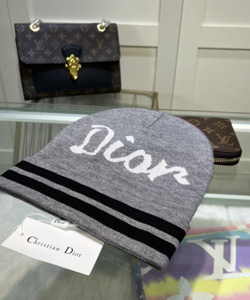 Dior Pompom Beanie In Grey