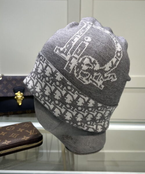 Dior Pompom Beanie In Grey